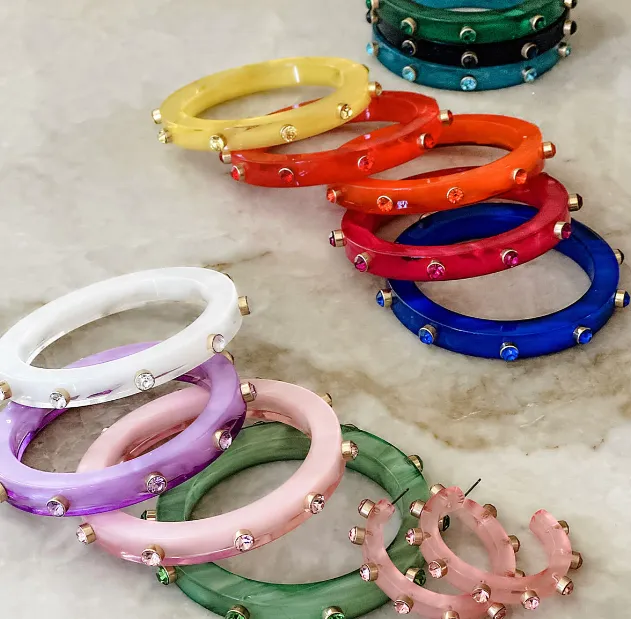 Renee Resin and Rhinestone Bangle - Pink