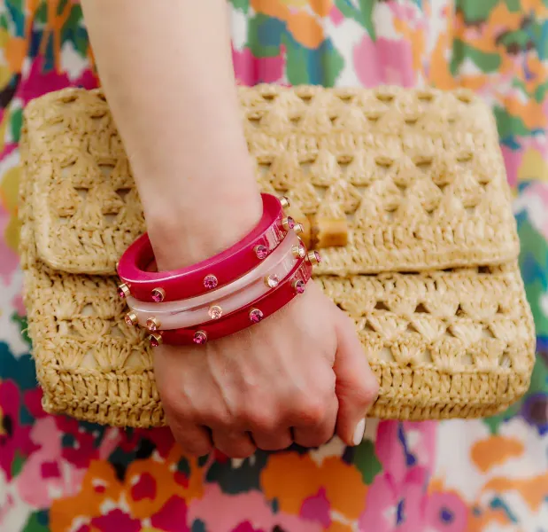 Renee Resin and Rhinestone Bangle - Pink