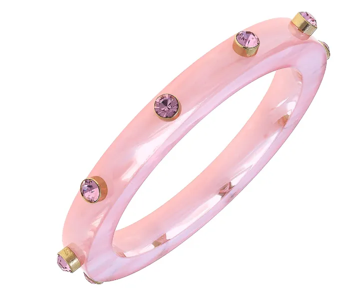 Renee Resin and Rhinestone Bangle - Pink