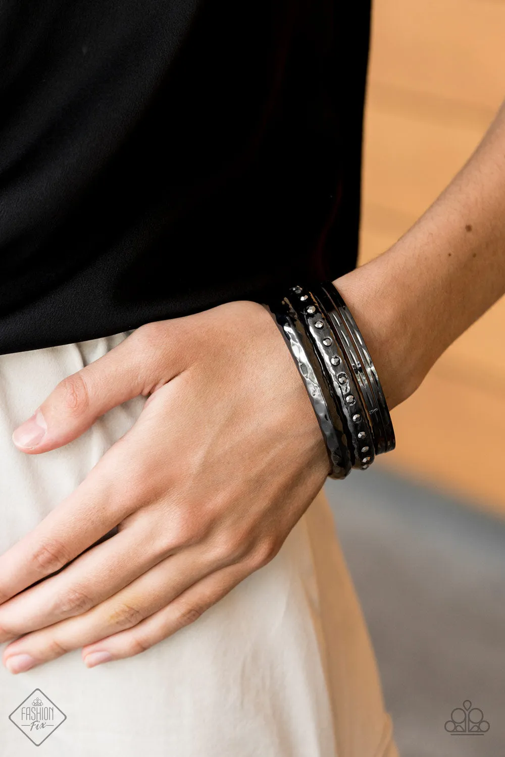 Revved Up Rhinestones Black Bracelets Paparazzi
