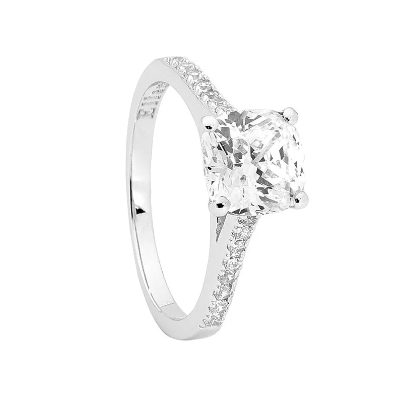 Ring - SS 8mm Cushion Cut WH CZ & WH CZ Band