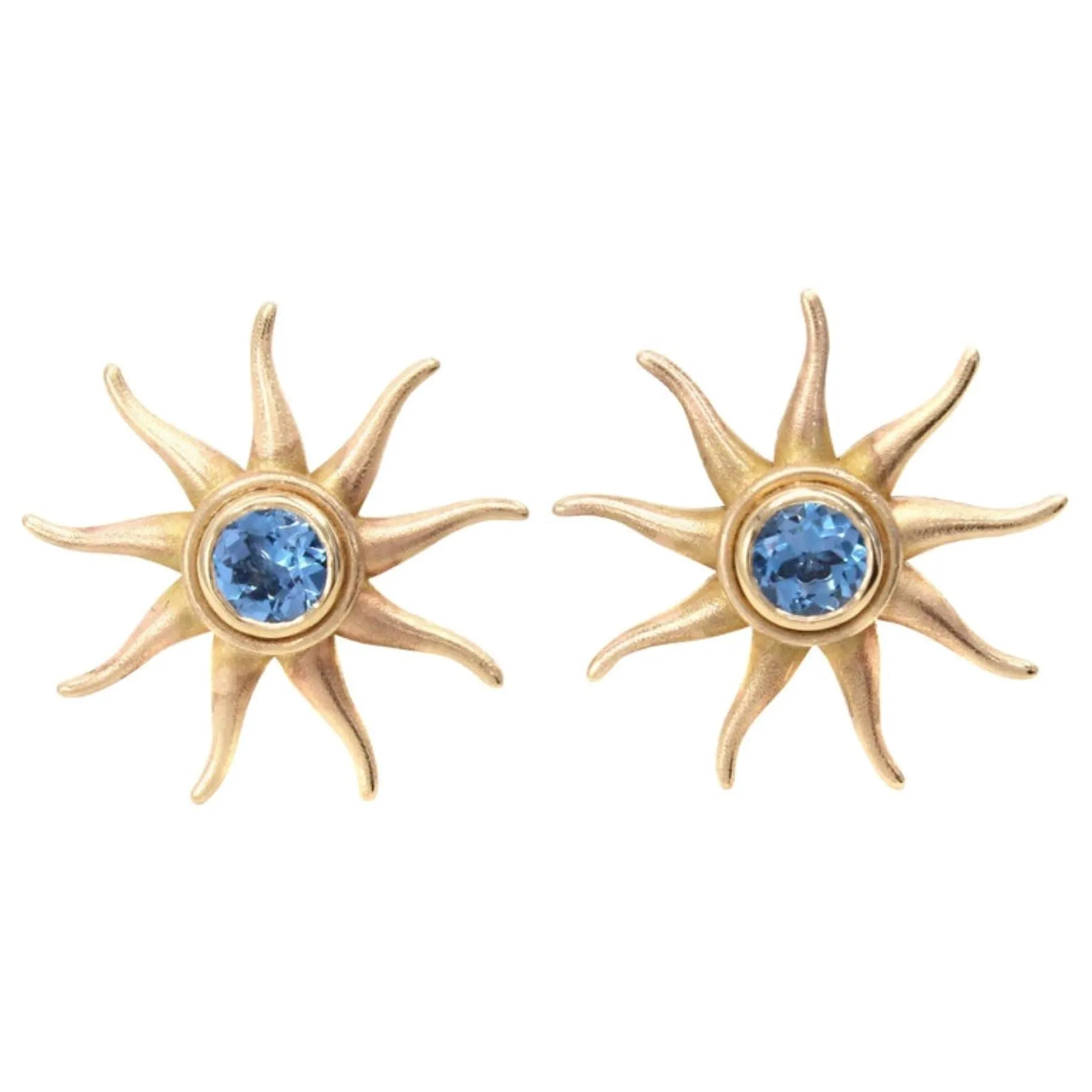 Rive Gauche Jewelry Blue Topaz Sunburst Gold Earrings