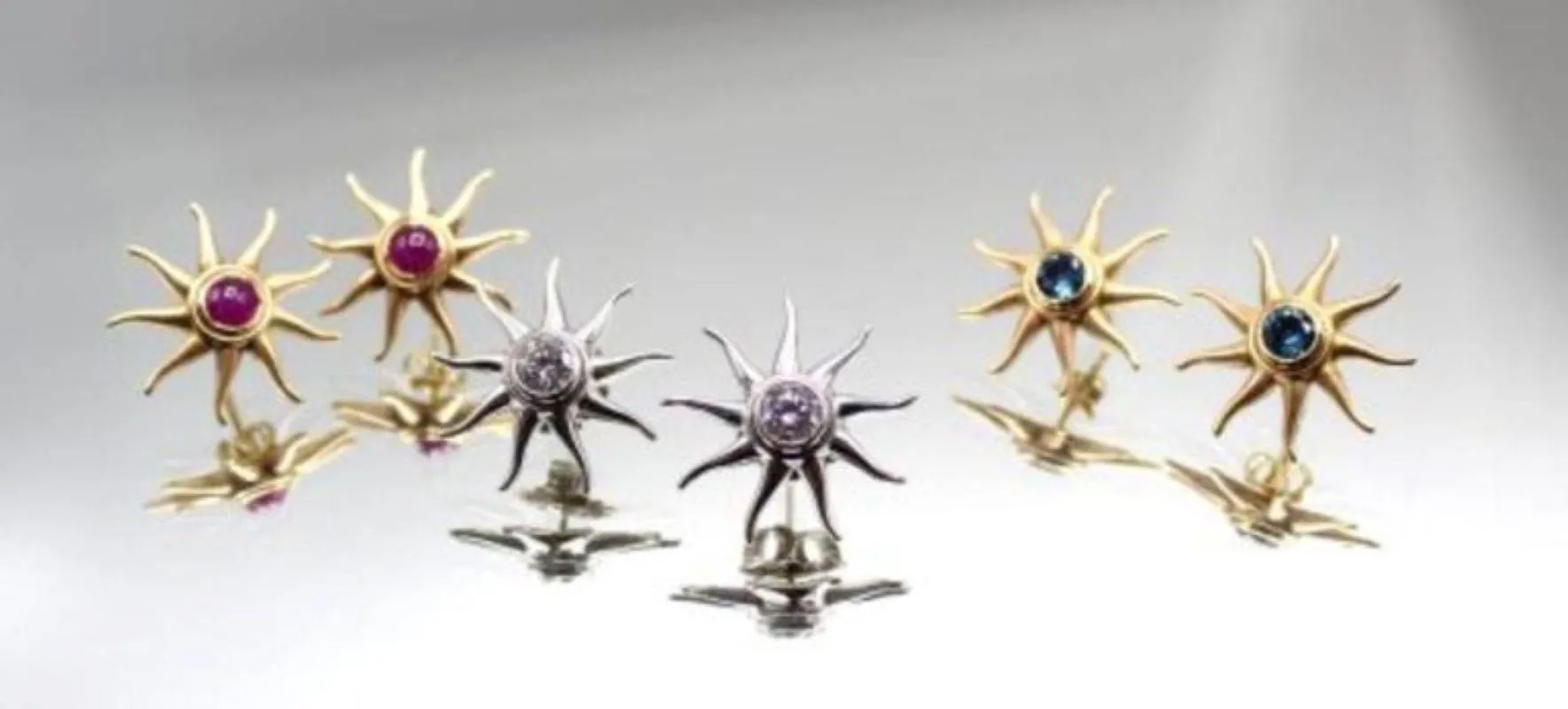 Rive Gauche Jewelry Blue Topaz Sunburst Gold Earrings