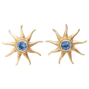Rive Gauche Jewelry Blue Topaz Sunburst Gold Earrings