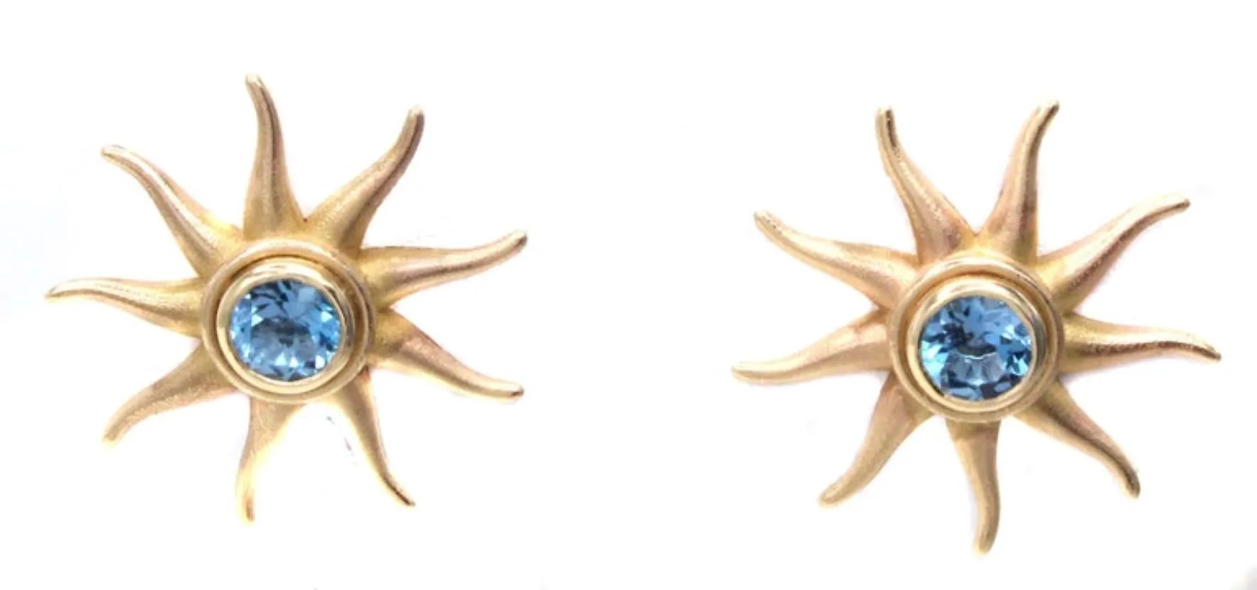 Rive Gauche Jewelry Blue Topaz Sunburst Gold Earrings