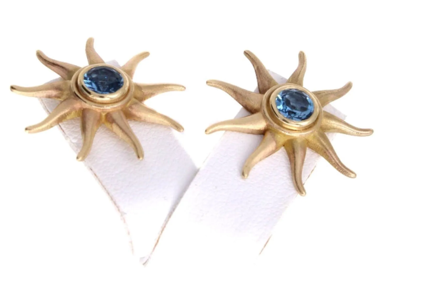 Rive Gauche Jewelry Blue Topaz Sunburst Gold Earrings