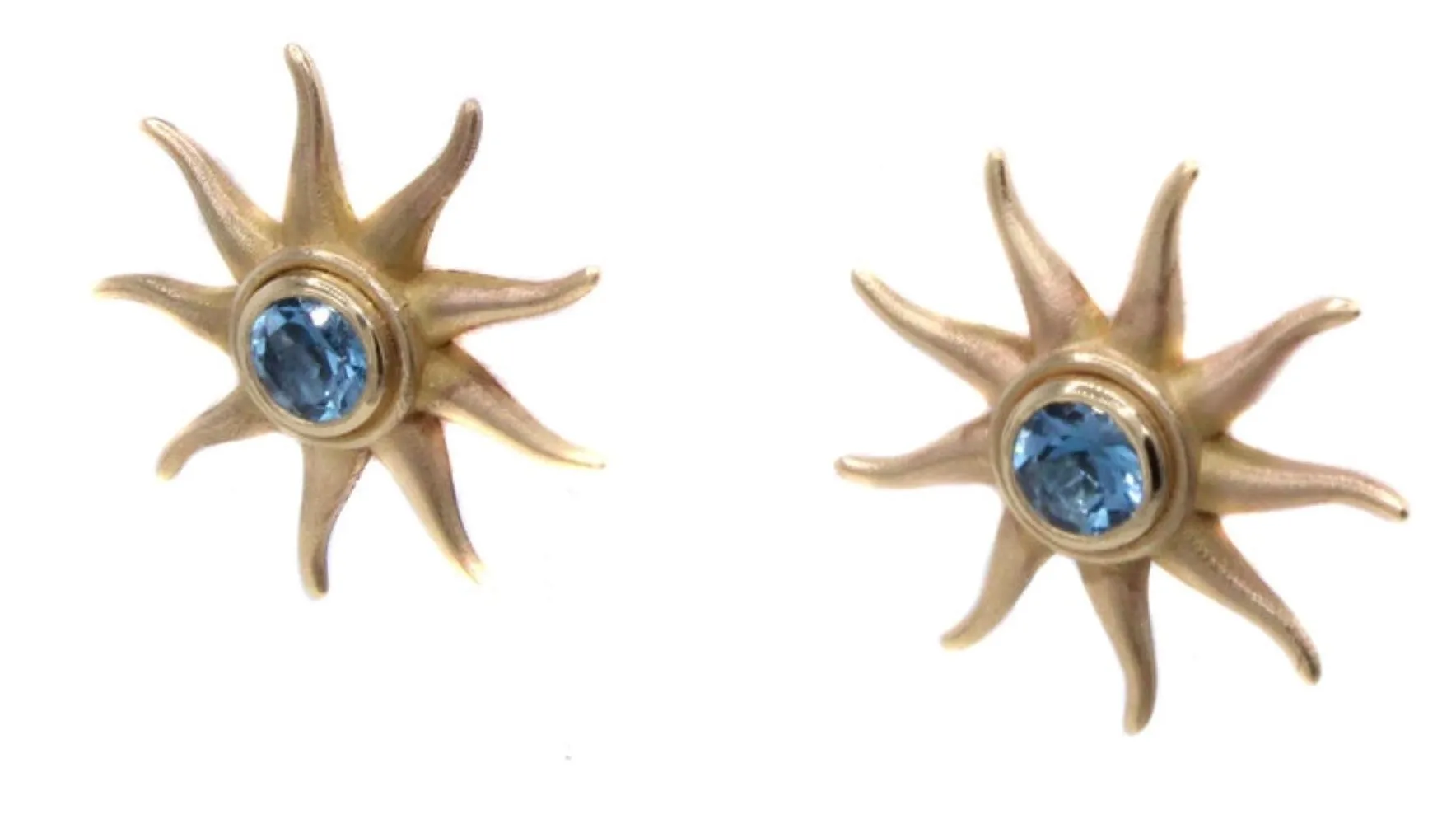 Rive Gauche Jewelry Blue Topaz Sunburst Gold Earrings