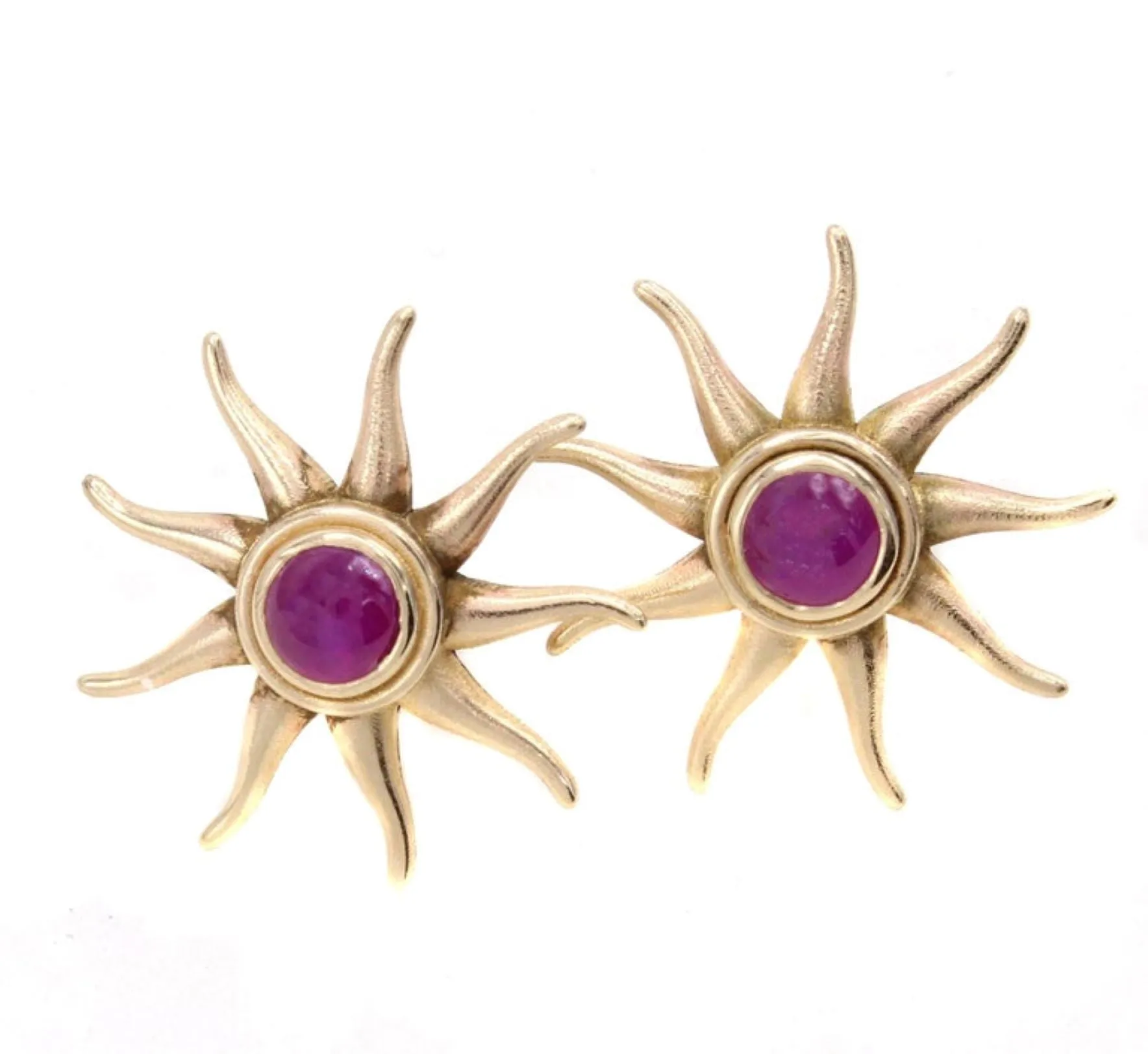 Rive Gauche Jewelry Ruby Gold Sunburst Earrings
