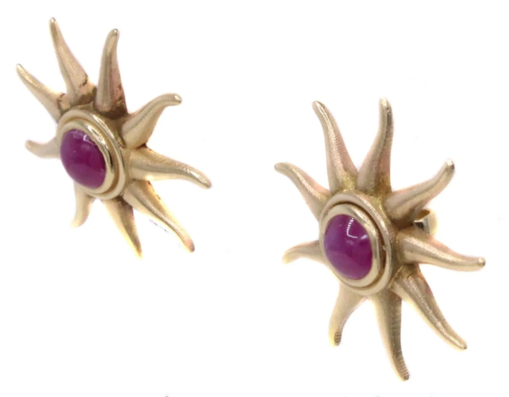 Rive Gauche Jewelry Ruby Gold Sunburst Earrings
