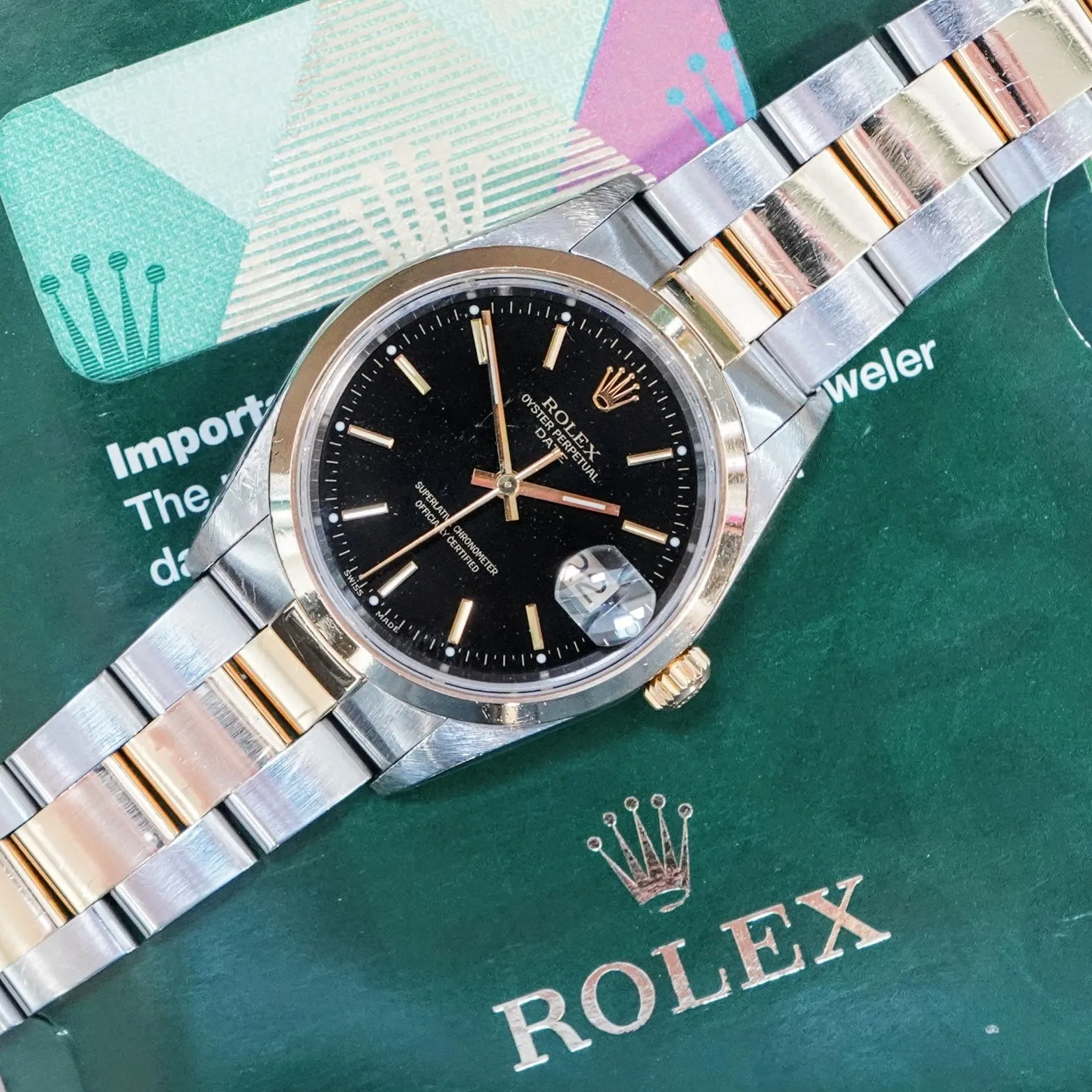 ROLEX Date 15203 34mm Automatic Watch Steel & 18K Gold - Double Box & Papers