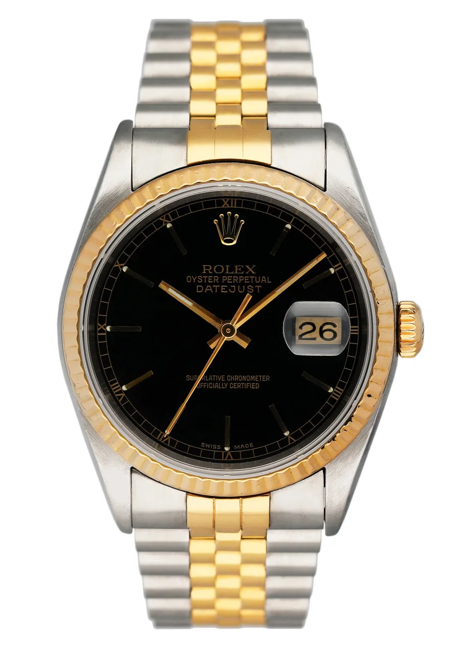 Rolex Datejust 16233 Black Dial Mens Watch Box Papers