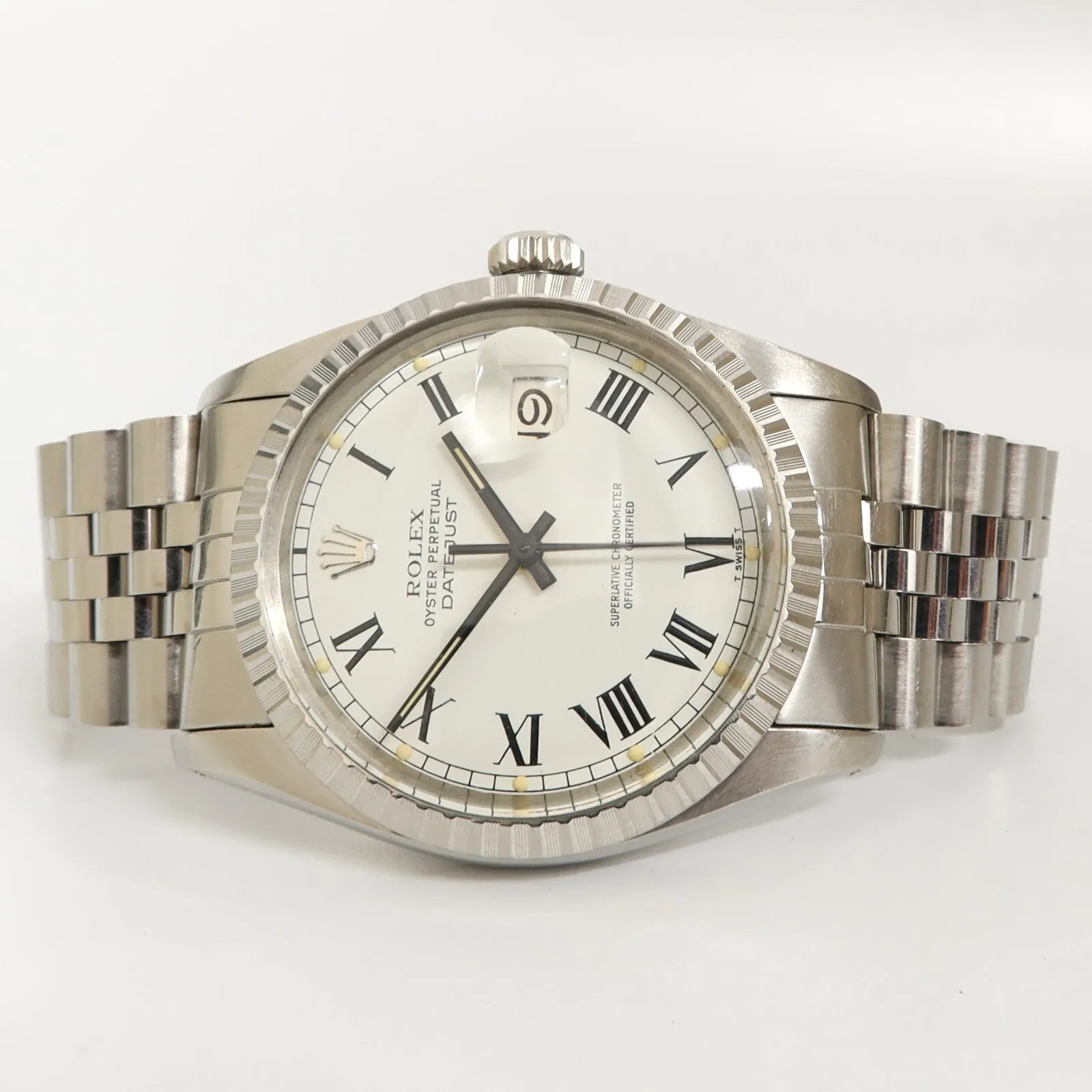Rolex Datejust 36 White Roman "Buckley Dial" Stainless Steel Jubilee 16030