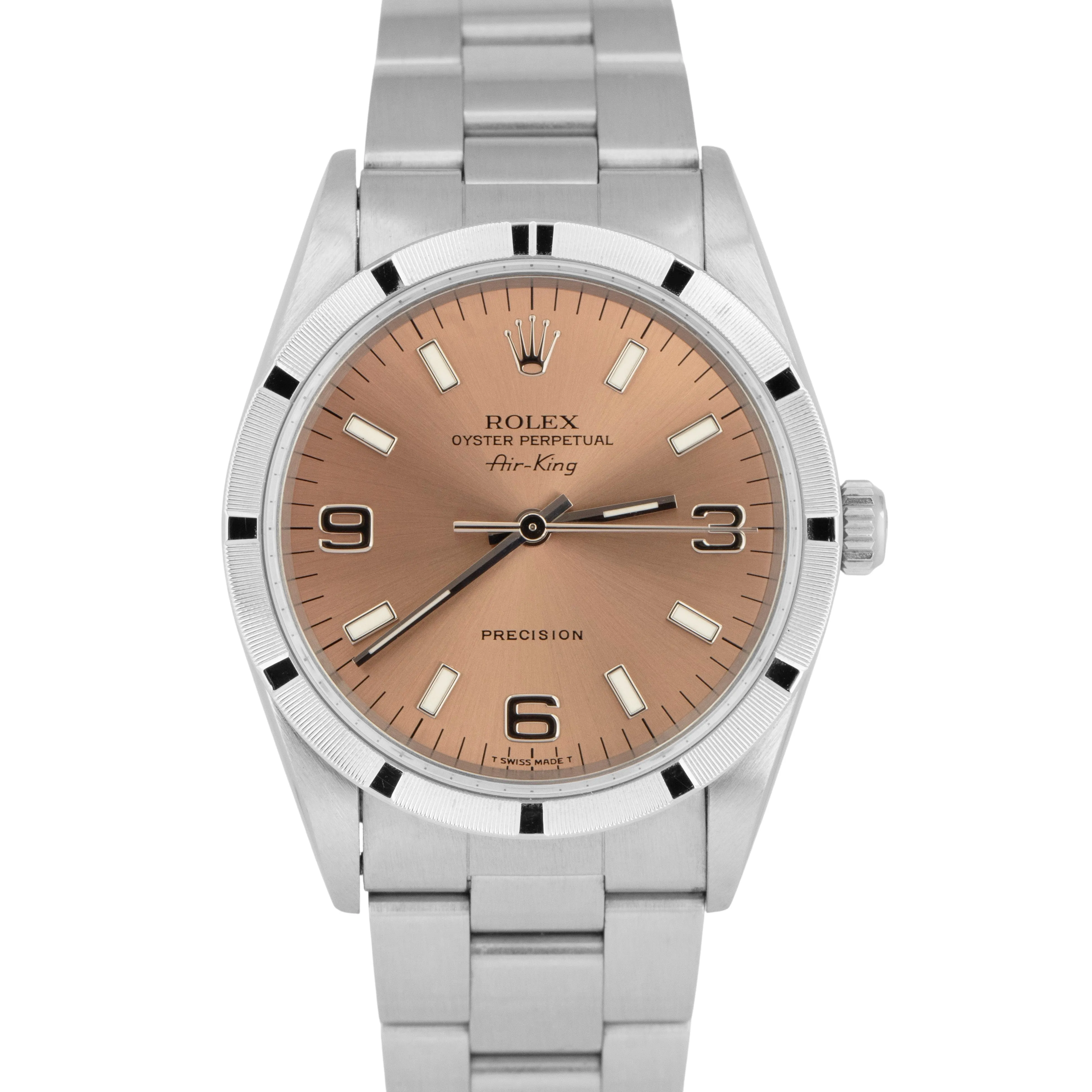 Rolex Oyster Perpetual Air-King Salmon Stainless Steel NO-HOLES 34mm Watch 14010