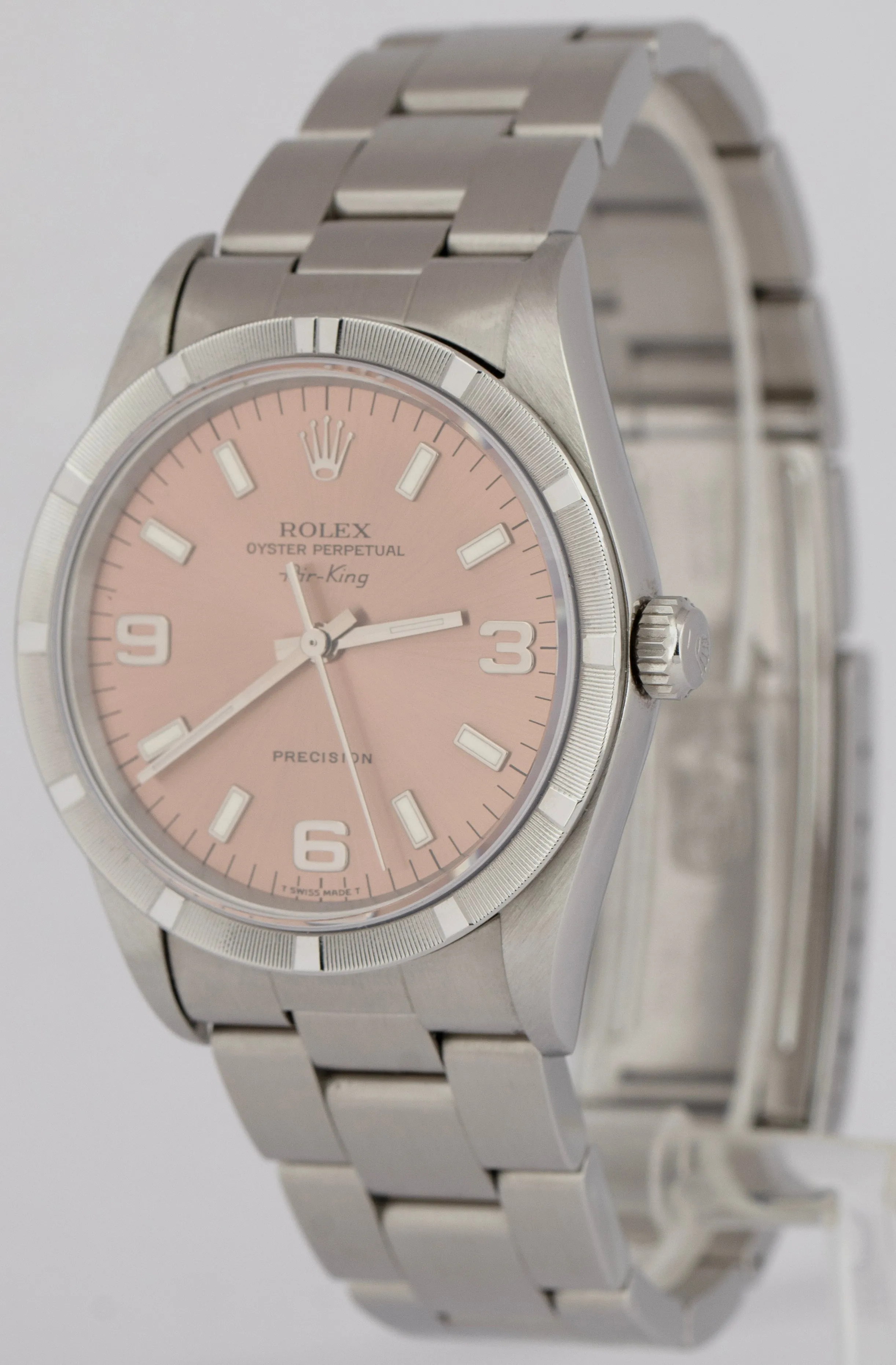 Rolex Oyster Perpetual Air-King Salmon Stainless Steel NO-HOLES 34mm Watch 14010