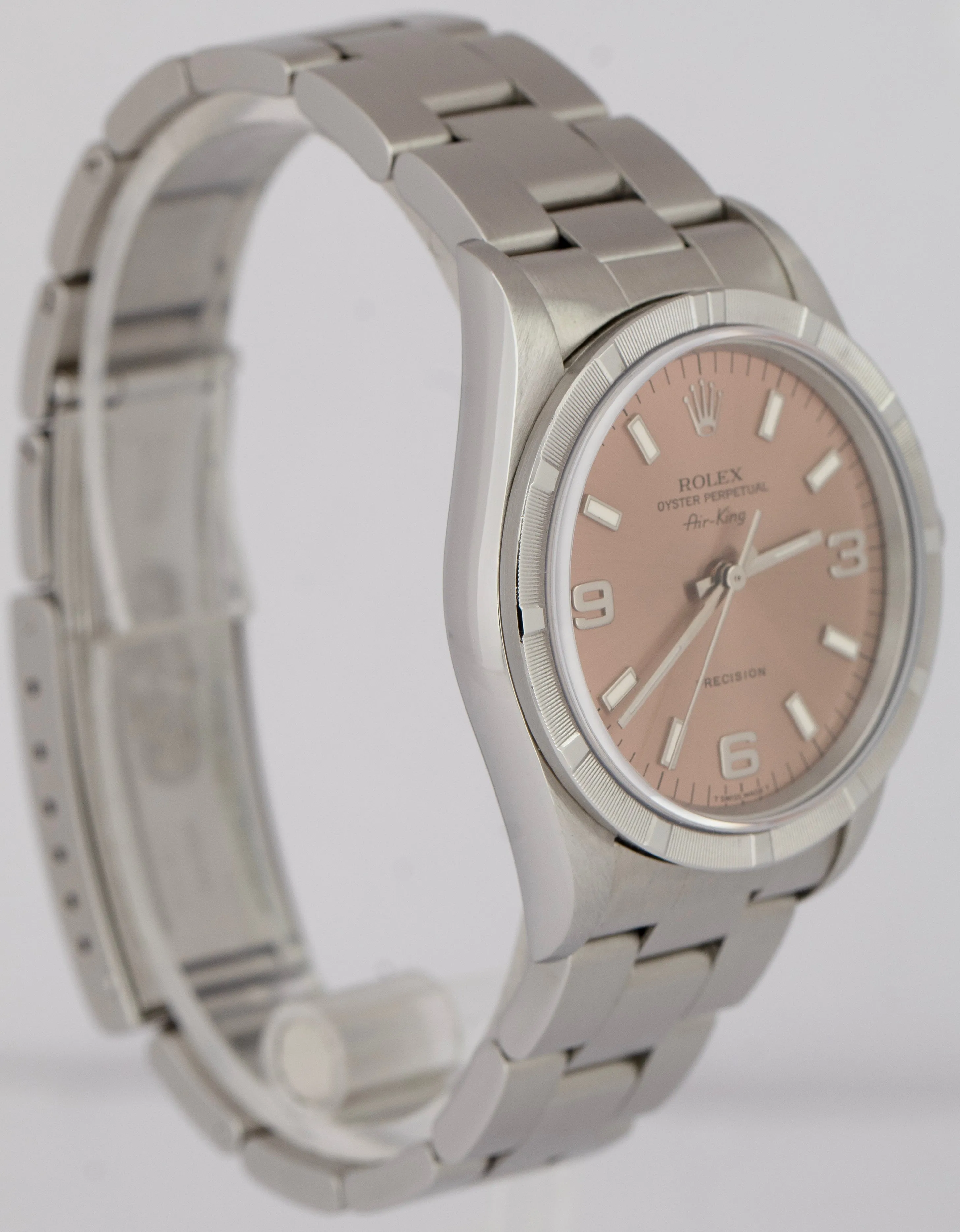 Rolex Oyster Perpetual Air-King Salmon Stainless Steel NO-HOLES 34mm Watch 14010