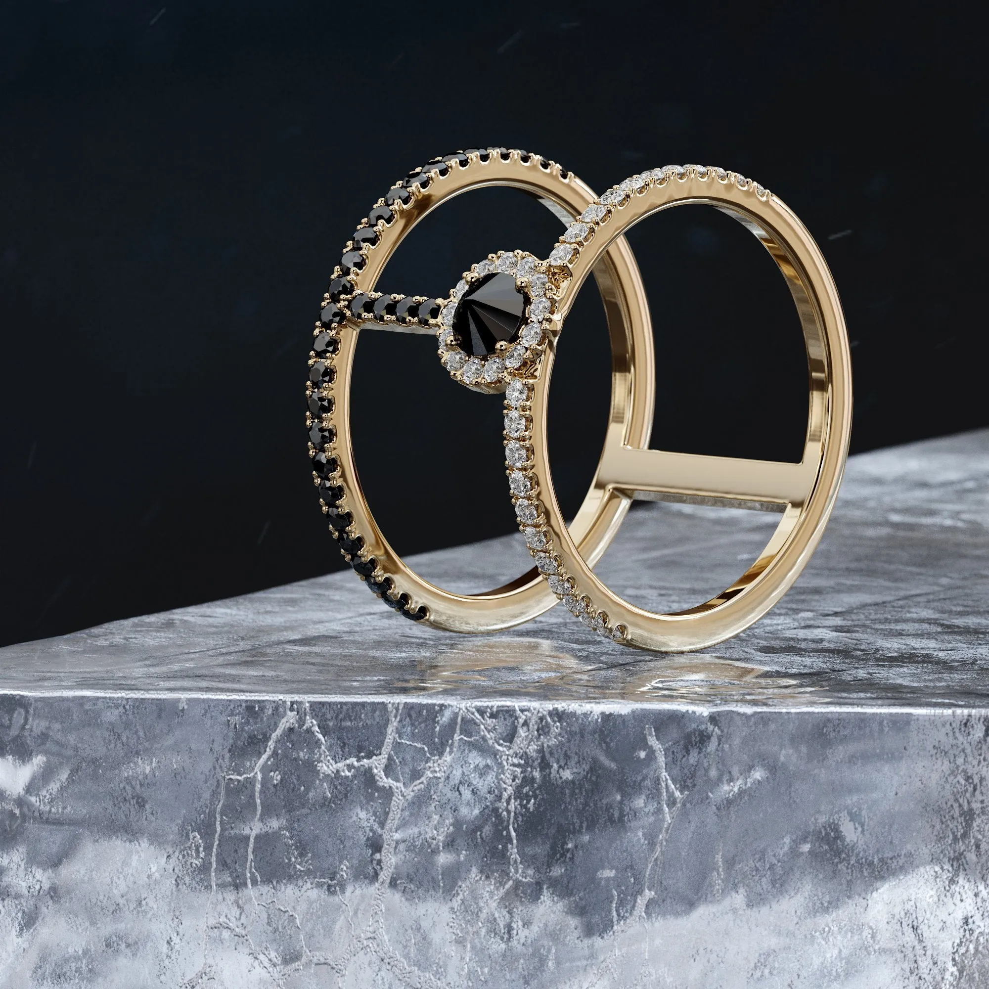 Rosa Negra Unique  Natural Black & White Round Diamond Ring