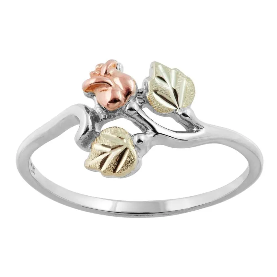 Rose And Leaves - Sterling Silver Black Hills Gold Ring