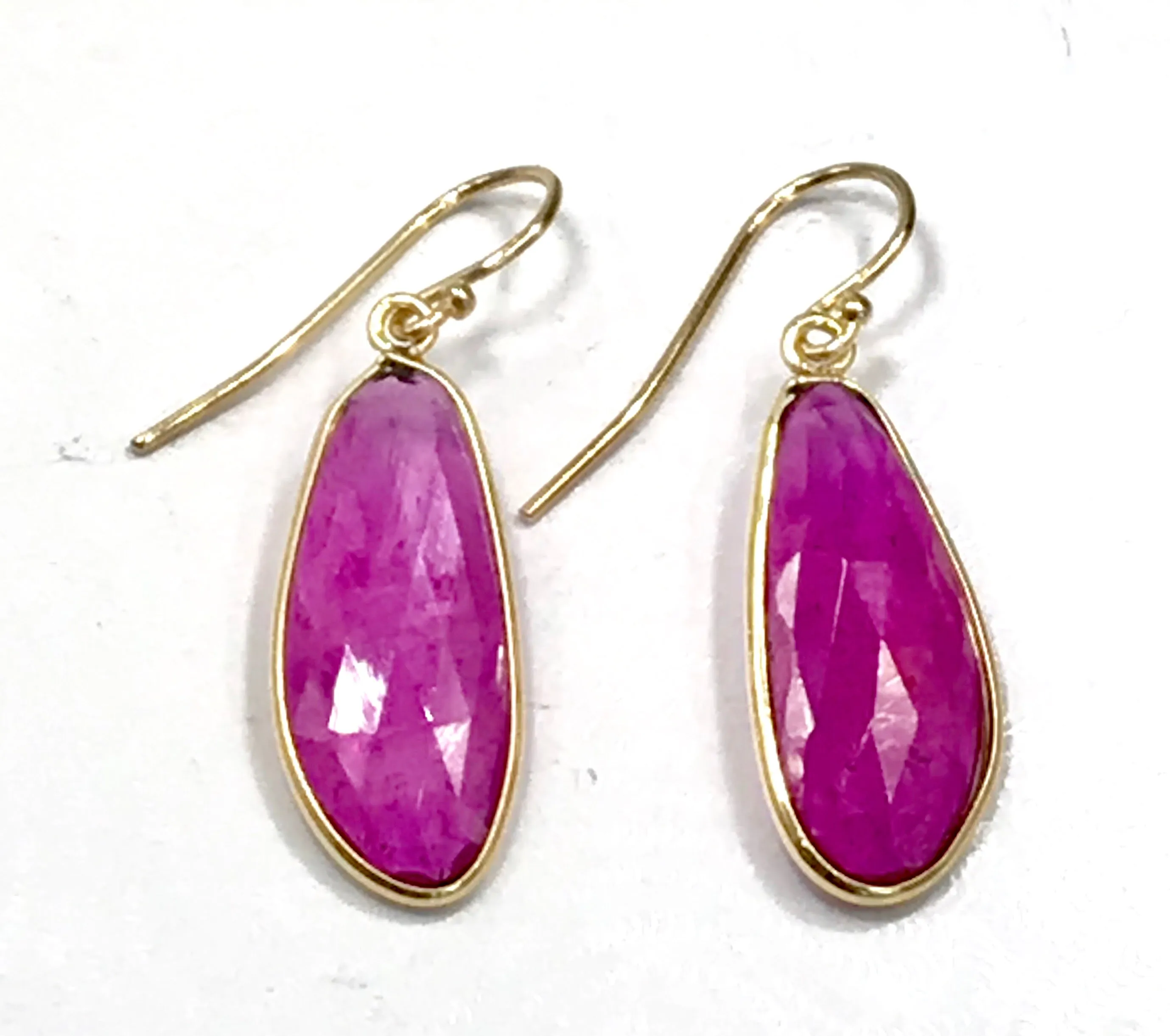 Rose Cut Ruby Dangle Earrings in 14k Gold
