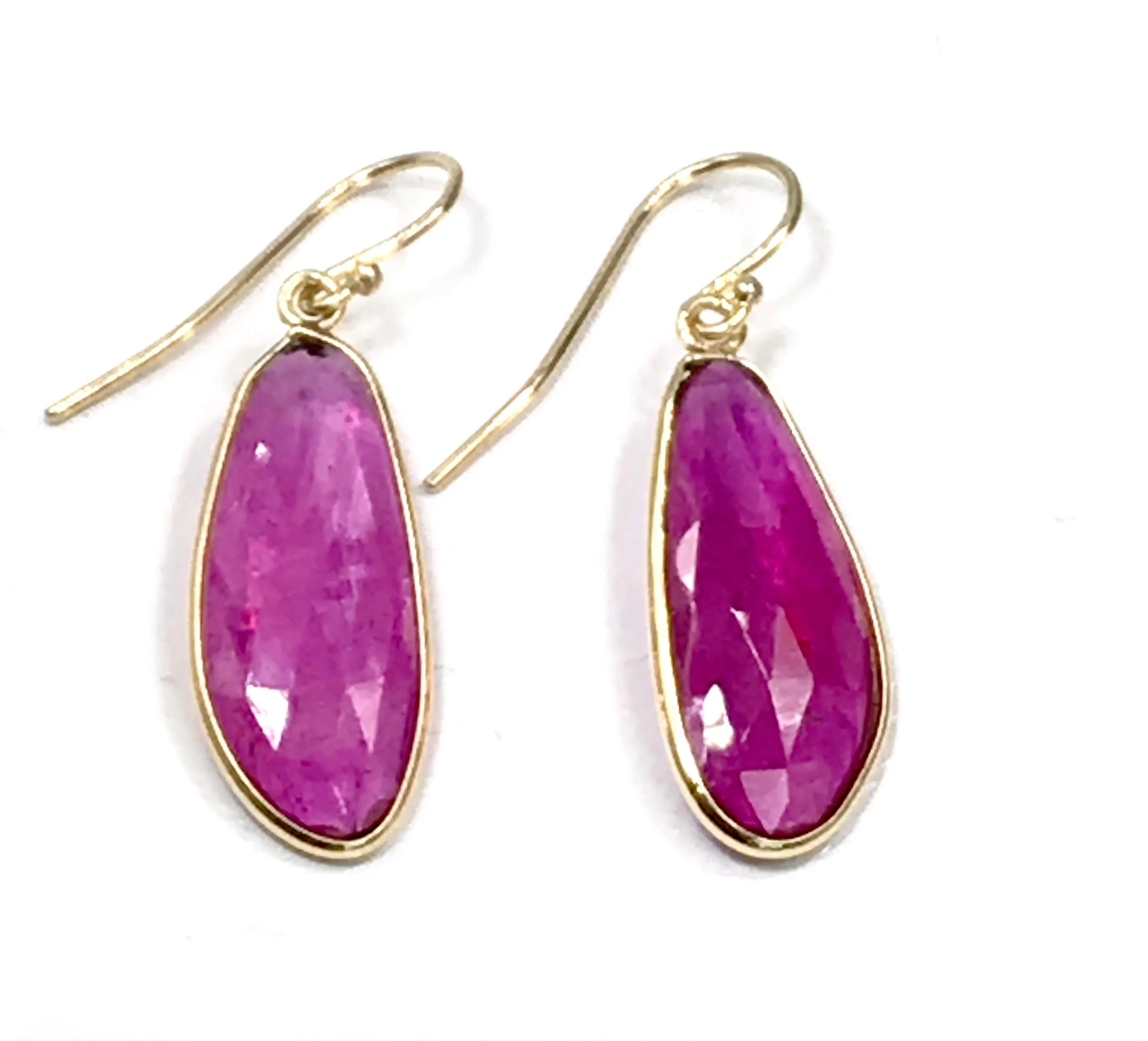 Rose Cut Ruby Dangle Earrings in 14k Gold