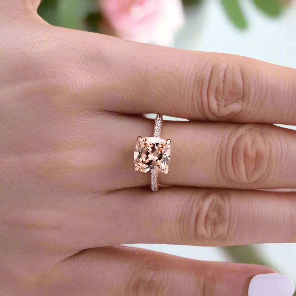 Rose Gold 3.5ct Champagne Stone Cushion Cut Engagement Ring