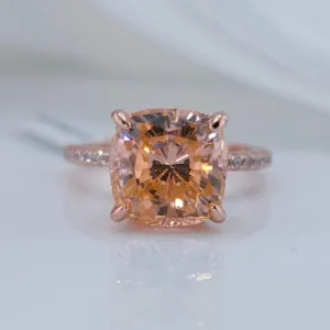 Rose Gold 3.5ct Champagne Stone Cushion Cut Engagement Ring