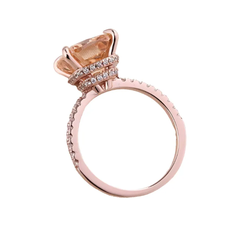 Rose Gold 3.5ct Champagne Stone Cushion Cut Engagement Ring