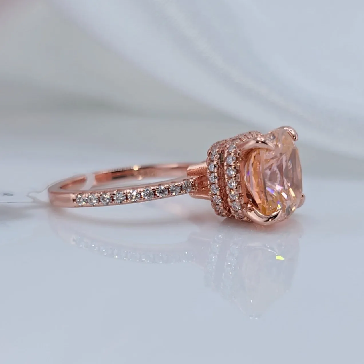 Rose Gold 3.5ct Champagne Stone Cushion Cut Engagement Ring