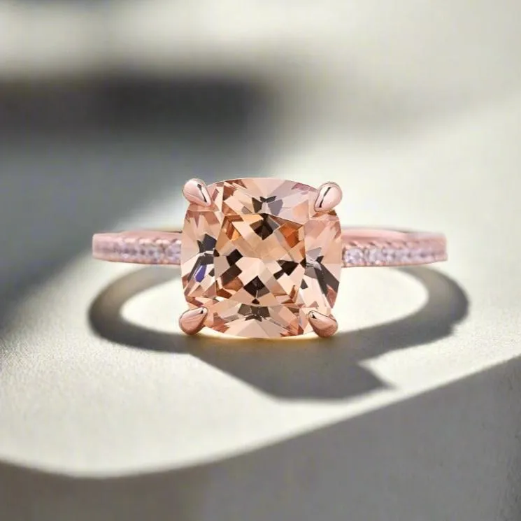 Rose Gold 3.5ct Champagne Stone Cushion Cut Engagement Ring