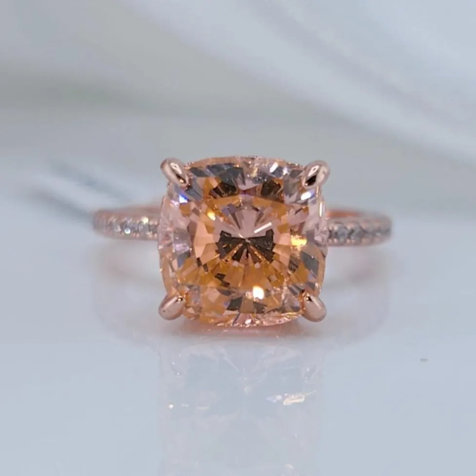 Rose Gold 3.5ct Champagne Stone Cushion Cut Engagement Ring