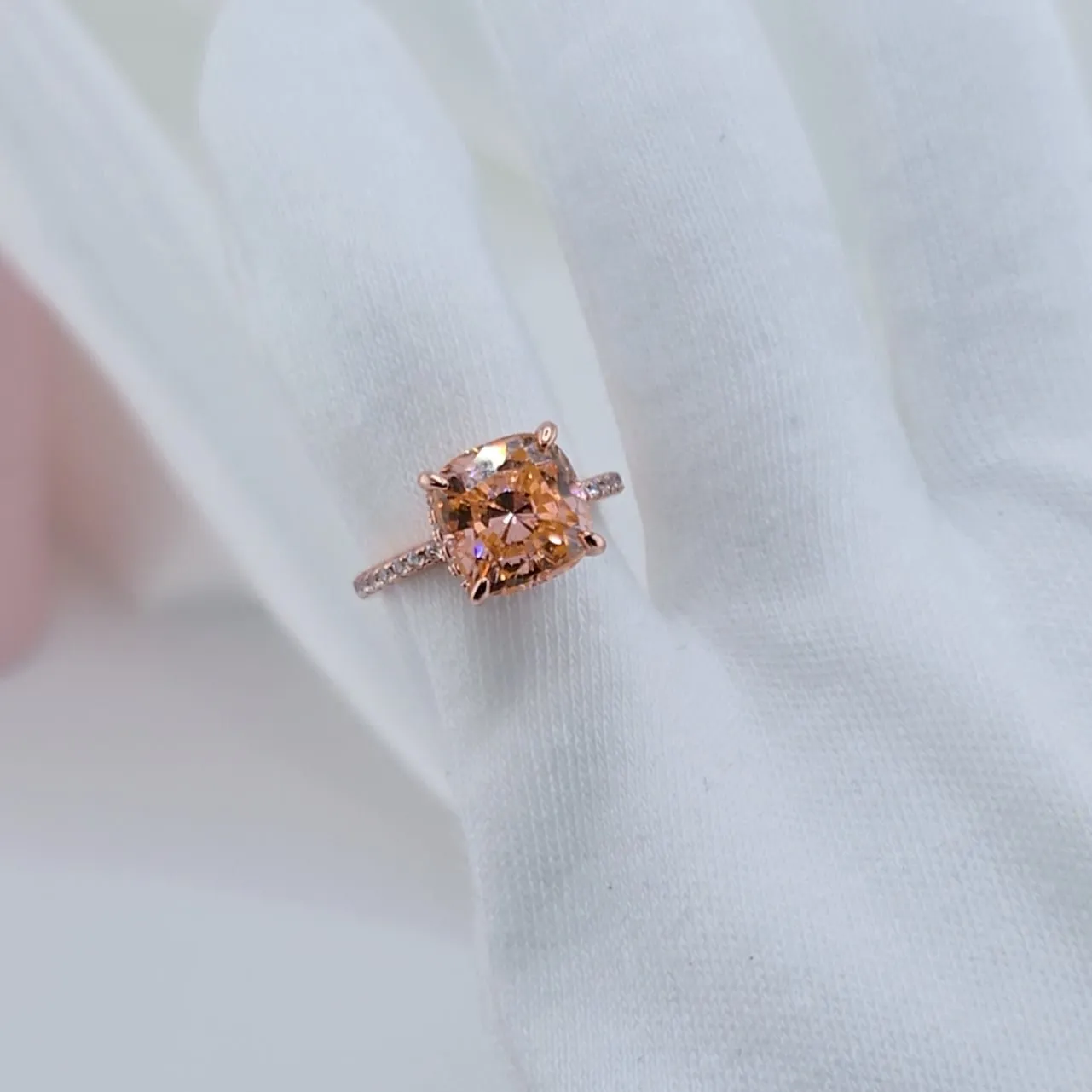Rose Gold 3.5ct Champagne Stone Cushion Cut Engagement Ring