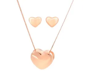 Rose Gold Heart Shaped Necklace and Stud Earring Set