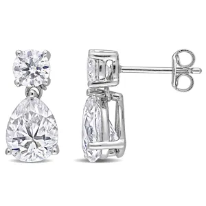 Round and Pear Stone Sterling Silver Moissanite Dangle Earrings