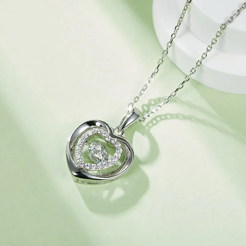 Round Cut 0.5ct Moissanite Heart-shaped Dancing Pendant Necklace