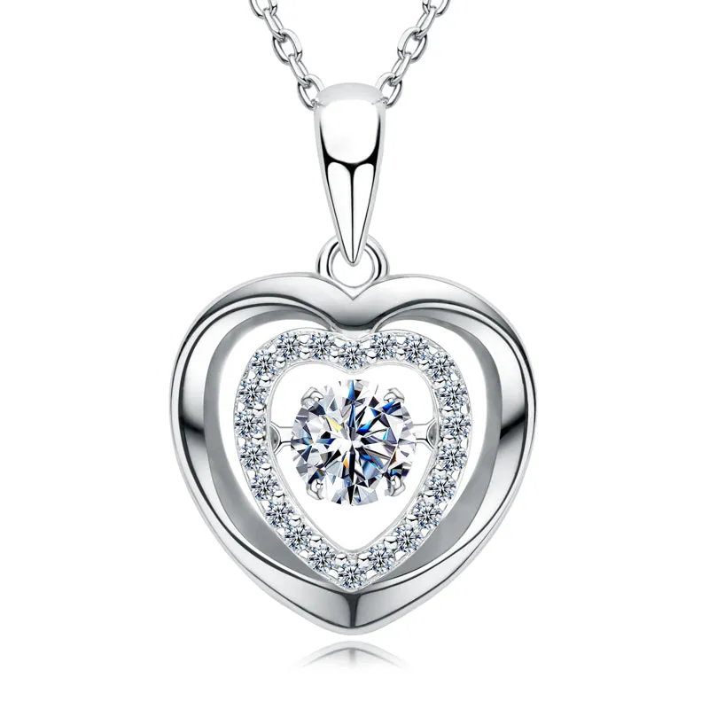 Round Cut 0.5ct Moissanite Heart-shaped Dancing Pendant Necklace