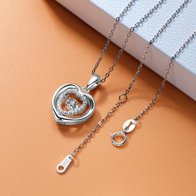 Round Cut 0.5ct Moissanite Heart-shaped Dancing Pendant Necklace