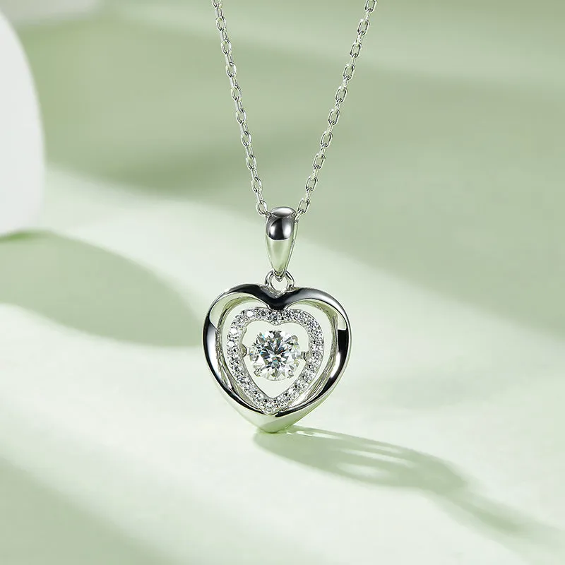 Round Cut 0.5ct Moissanite Heart-shaped Dancing Pendant Necklace