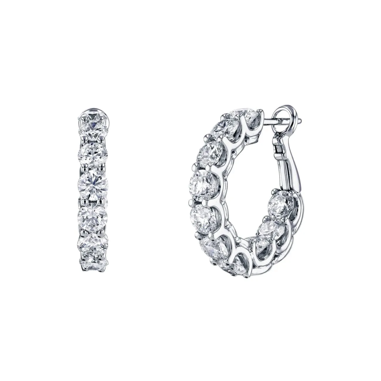 Round Cut 18K White Gold 3.88ct Inside-Out Diamond Hoop Earrings (Pre-Order)