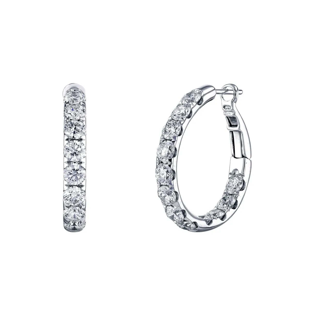 Round Cut 18K White Gold 4.51ct Inside-Out Diamond Hoop Earrings (Pre-Order)