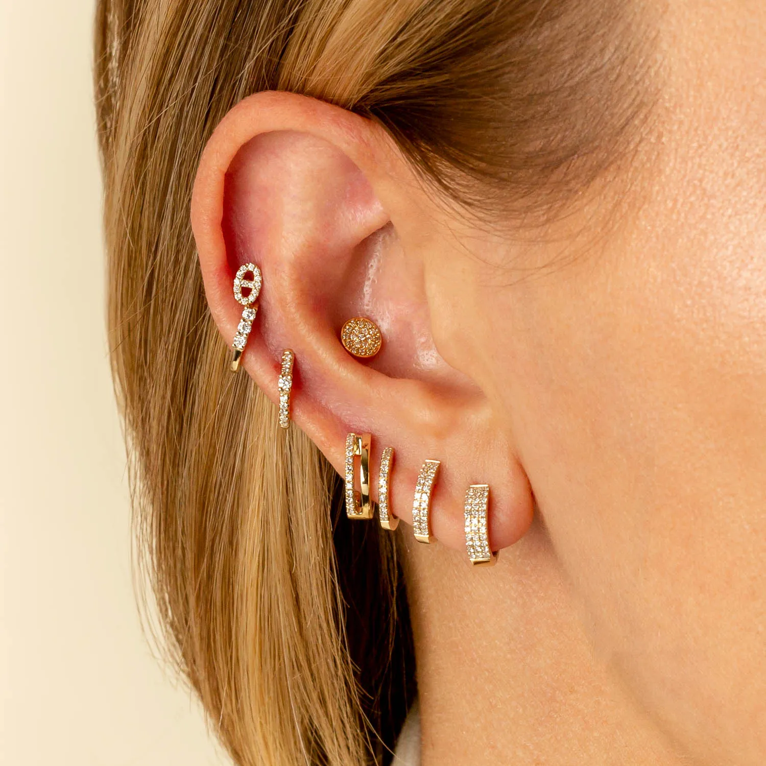 Round Diamond Disc Stud Earring 14K