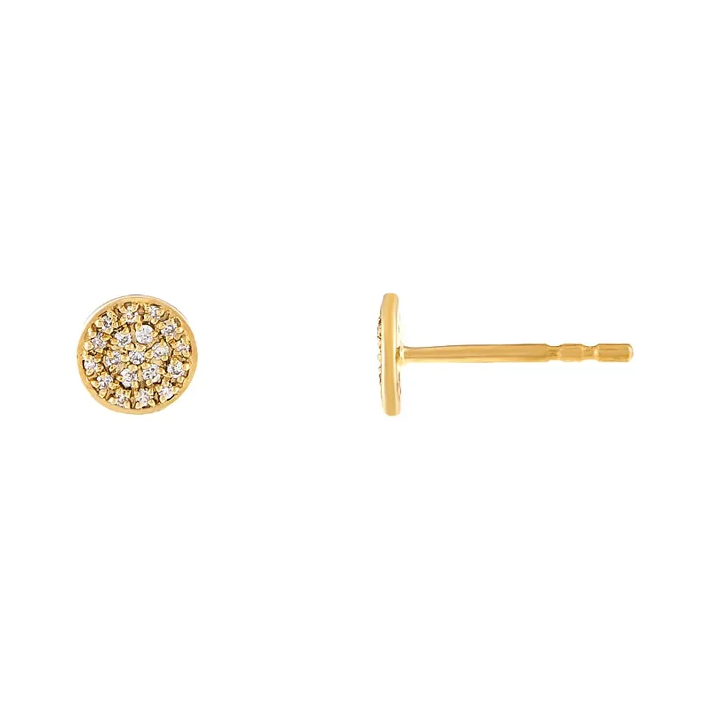 Round Diamond Disc Stud Earring 14K