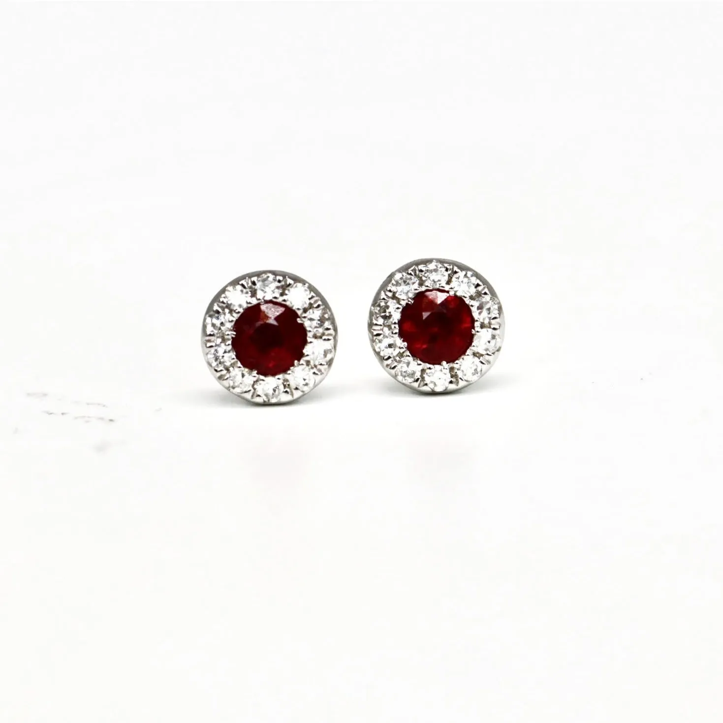 Round Ruby and Diamond Halo Earrings