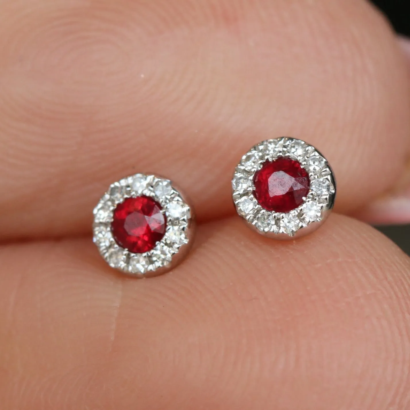 Round Ruby and Diamond Halo Earrings