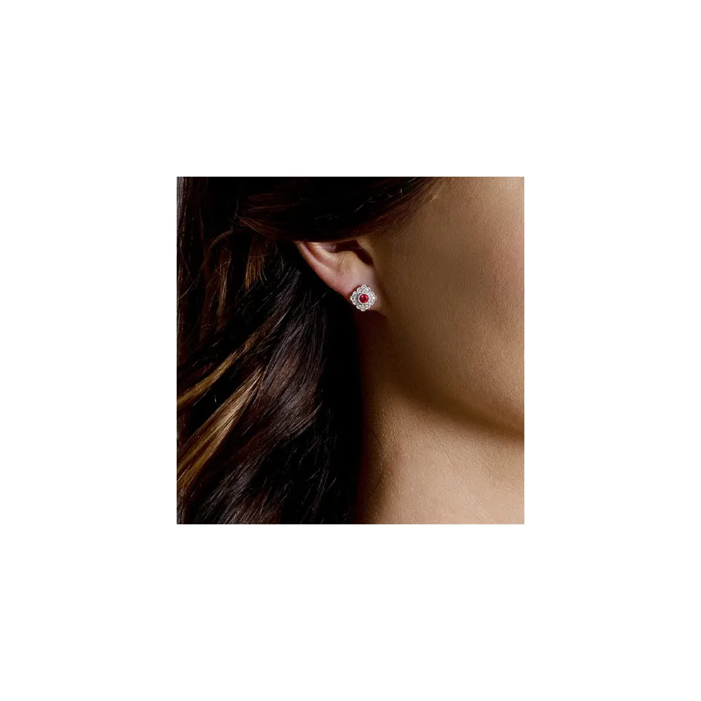 Round Ruby Pavé Filigree Earrings
