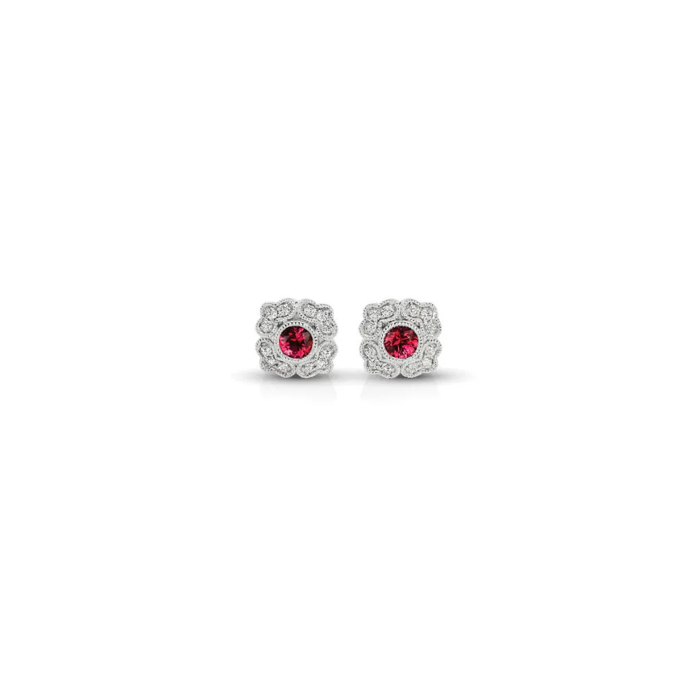 Round Ruby Pavé Filigree Earrings