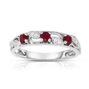 Ruby & 0.06Ct Diamond Stackable Ring in 14K White Gold