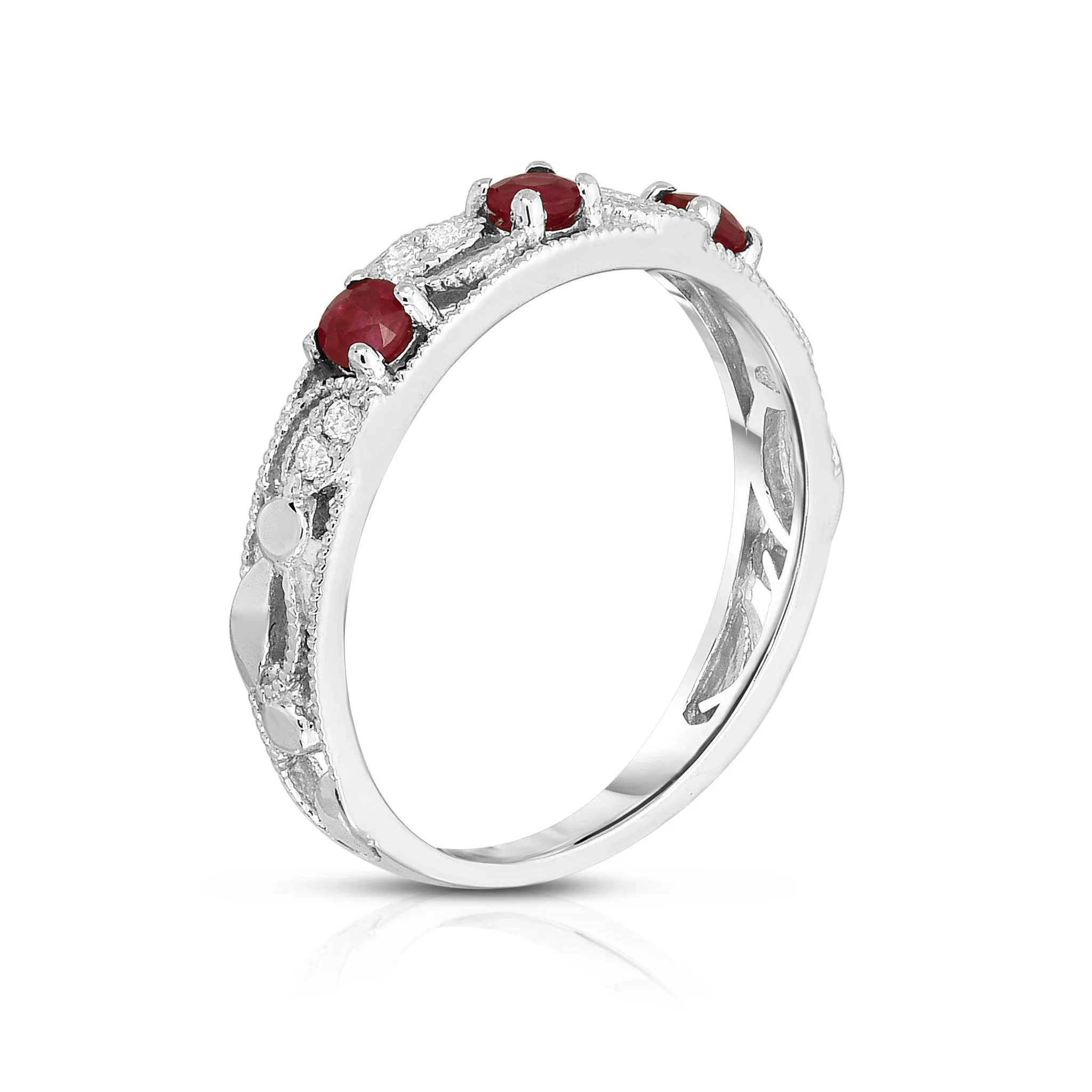 Ruby & 0.06Ct Diamond Stackable Ring in 14K White Gold