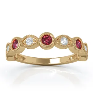 Ruby & & 0.12Ct Diamond Milligrain Wedding Band in 14K Gold