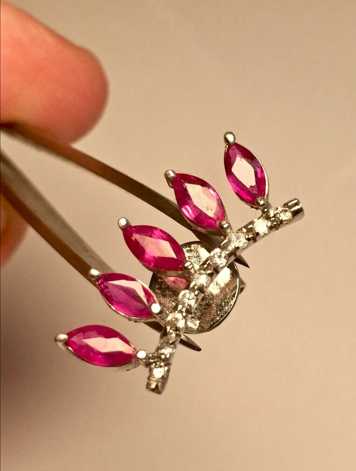 Ruby & Diamond Ear Cuff Climber Earrings 18K Gold