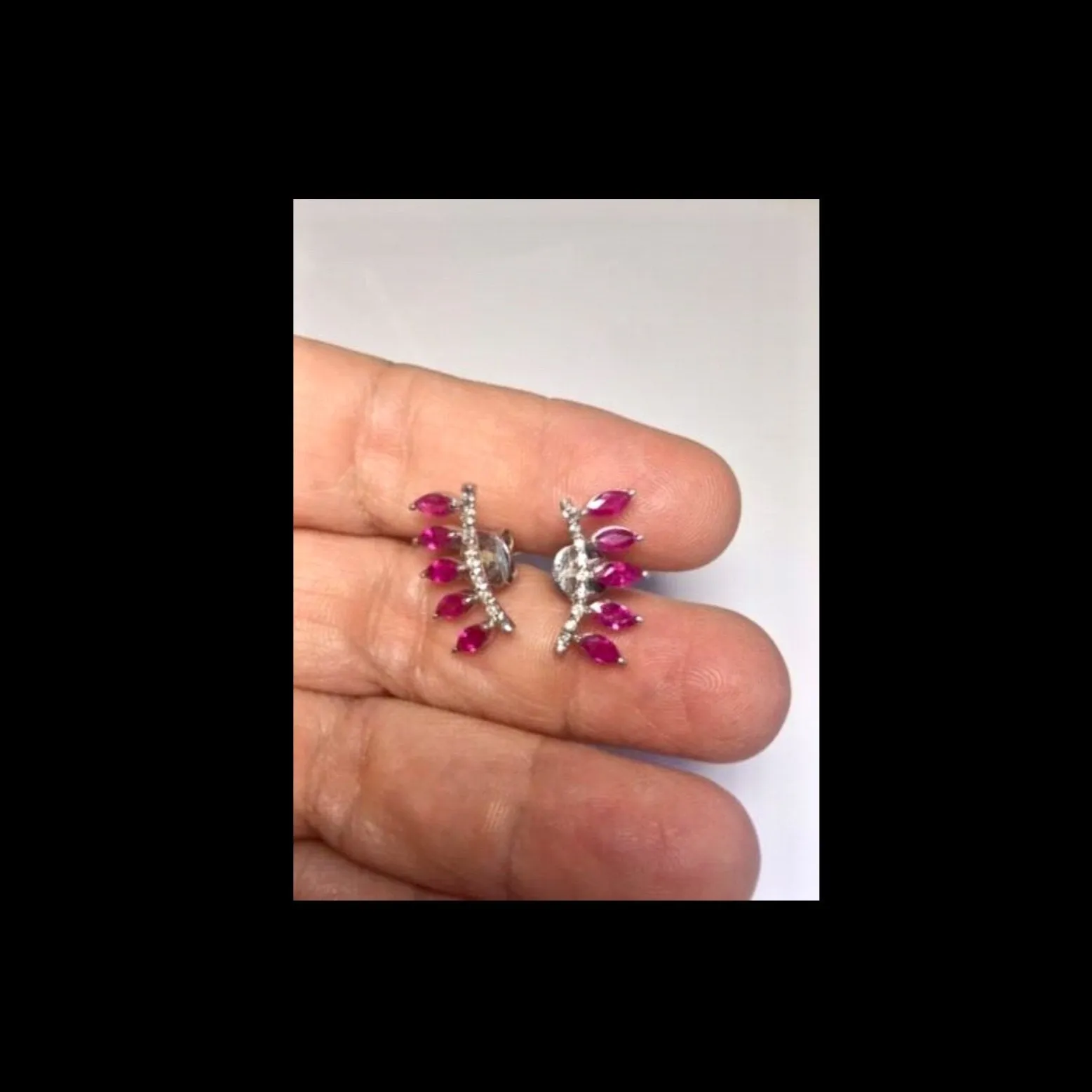 Ruby & Diamond Ear Cuff Climber Earrings 18K Gold