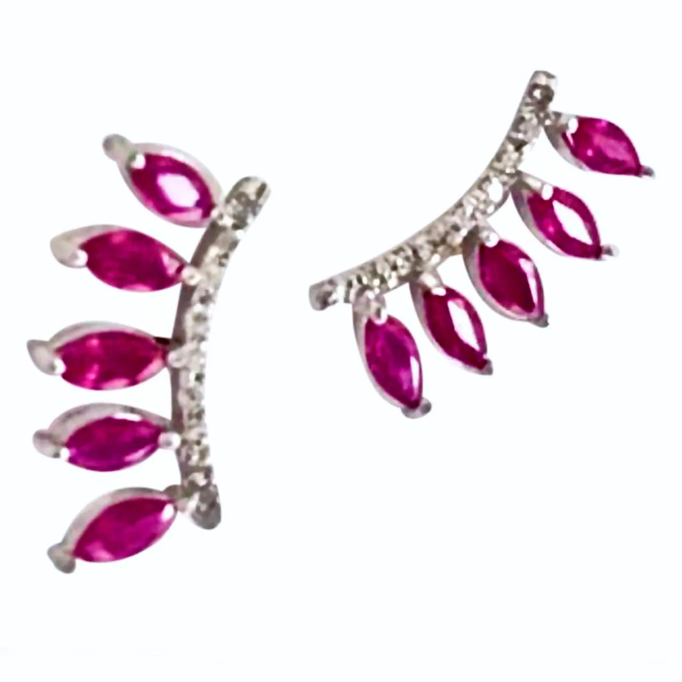 Ruby & Diamond Ear Cuff Climber Earrings 18K Gold